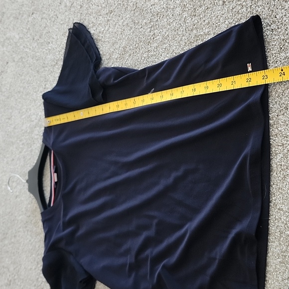 TOMMY HILFIGER Navy Top With Sheer Sleeve Detail Size Medium - Picture 6 of 7